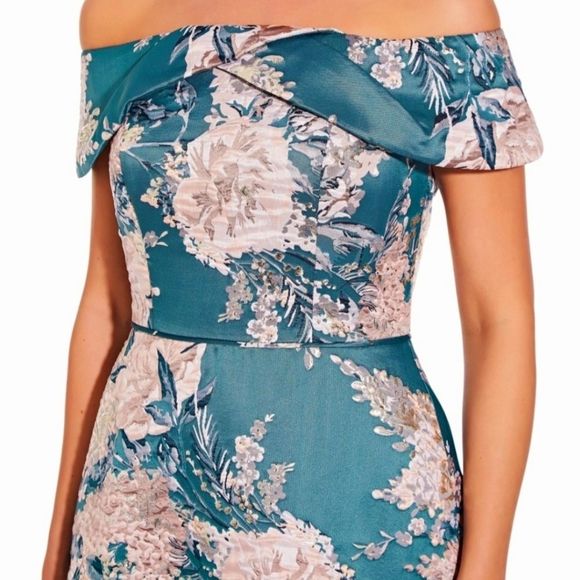 Adrienna Papell Off-shoulder Teal Evening Gown - Picture 4 of 6